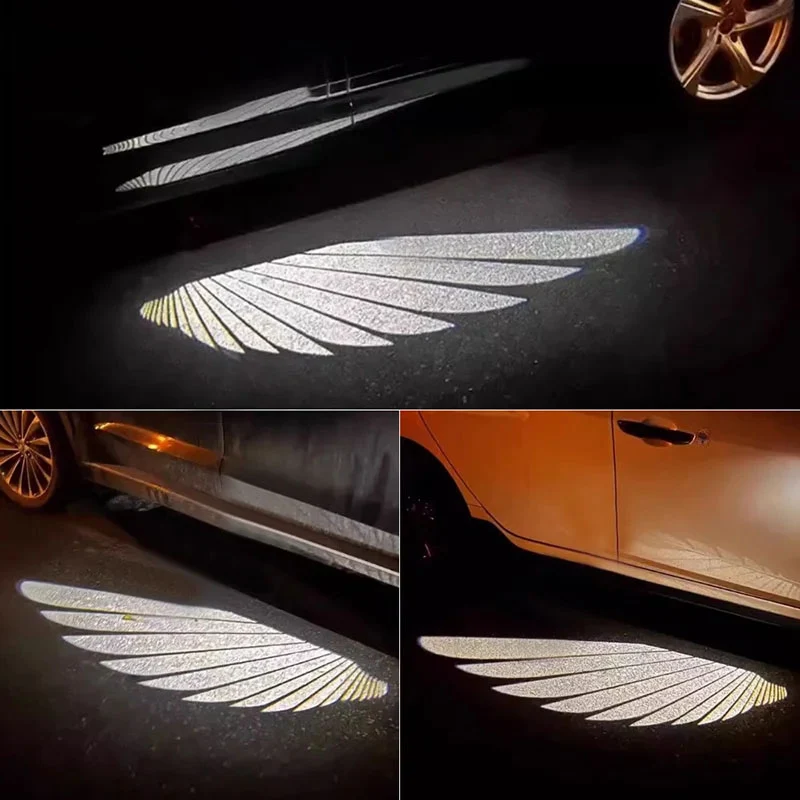 Luzes de projetor de porta de automóvel LED Angel Wings Premium - Luzes de boas-vindas por indução infravermelha sem fios...