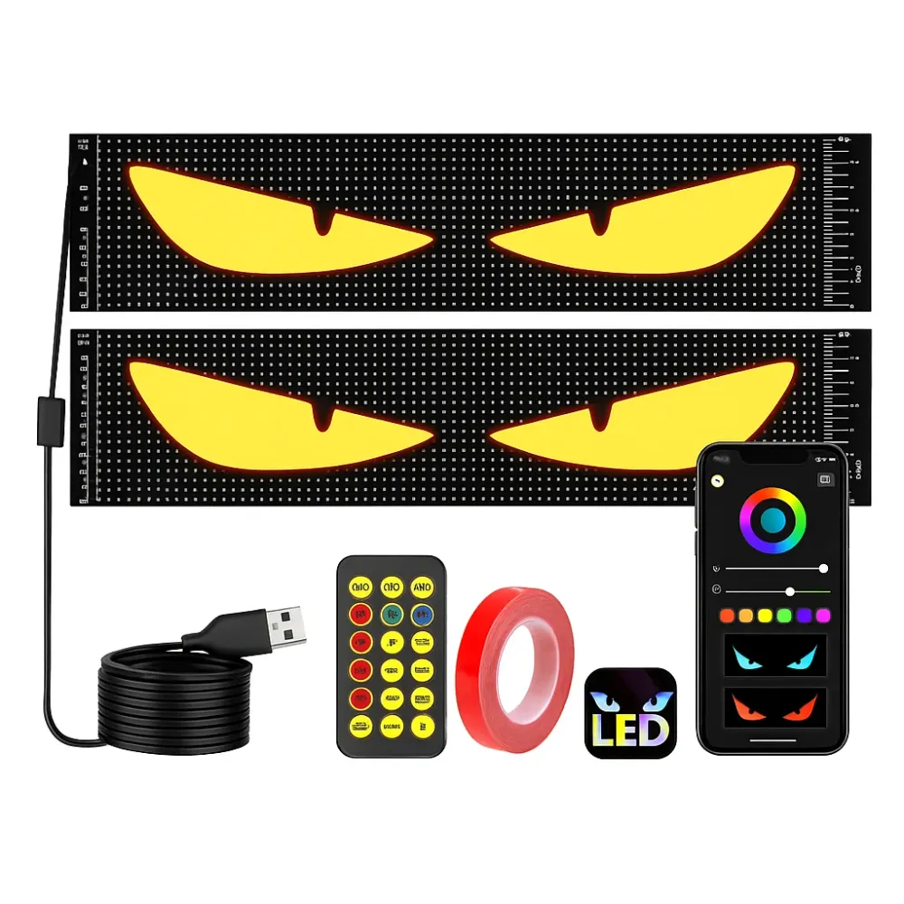 Dynamic Big Eye Lights Windshield - Programmable LED Display APP Control, Flexible RGB Screen Cars and Trucks, Waterproof...