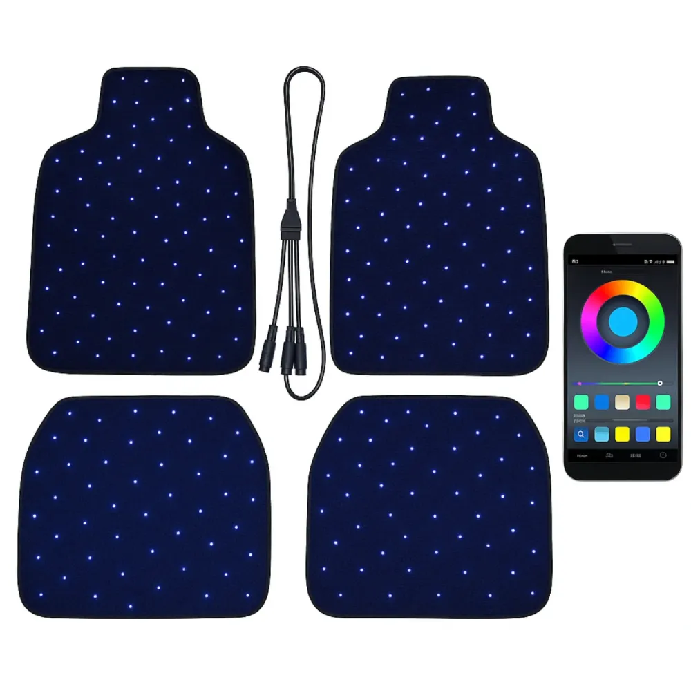 Tapetes de Carro Starlight - Tapetes de Fibra Ótica LED com Controlo por App, Sincronização de Música e Design à Prova de...