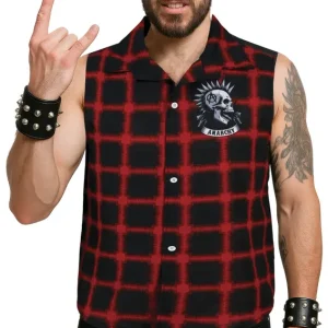 Camisa Punk de Xadrez Sem Mangas para Homem Guirca