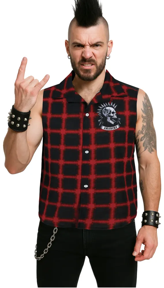 Camisa Punk de Xadrez Sem Mangas para Homem Guirca