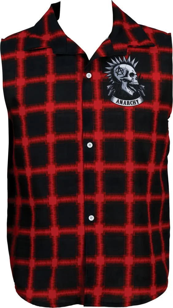 Camisa Punk de Xadrez Sem Mangas para Homem Guirca