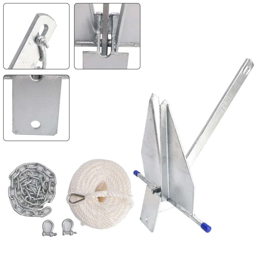 Kit Âncora Galvanizada para Barco Âncora Deslizante 13Lbs & Corrente & Corda de prata para barco 13 libras