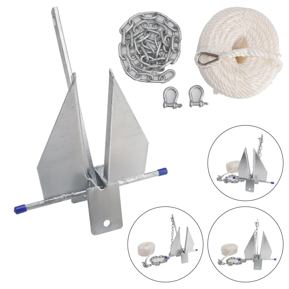 Kit Âncora Galvanizada para Barco Âncora Deslizante 13Lbs & Corrente & Corda de prata para barco 13 libras