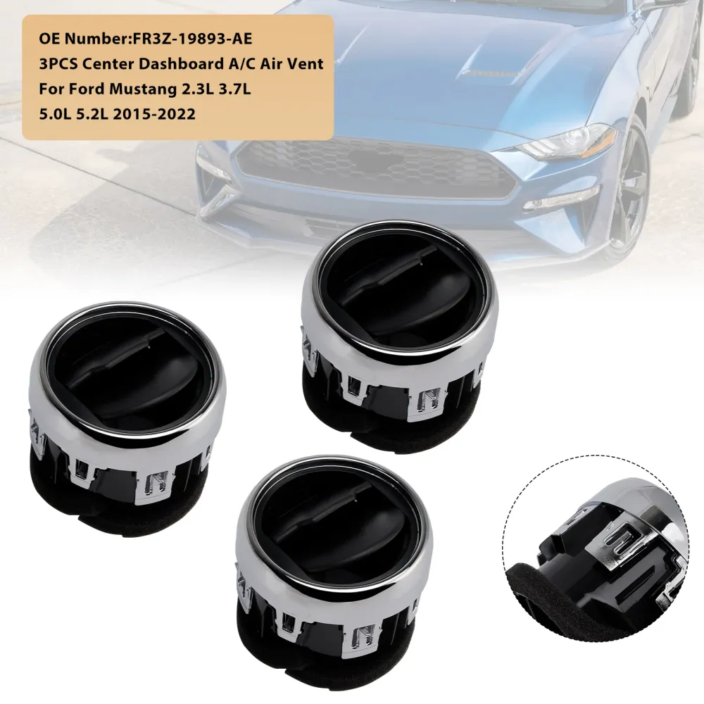 3x Painel Center /C Air Vent Louvre FR3Z-19893-AE para Ford Mustang 2015-2022
