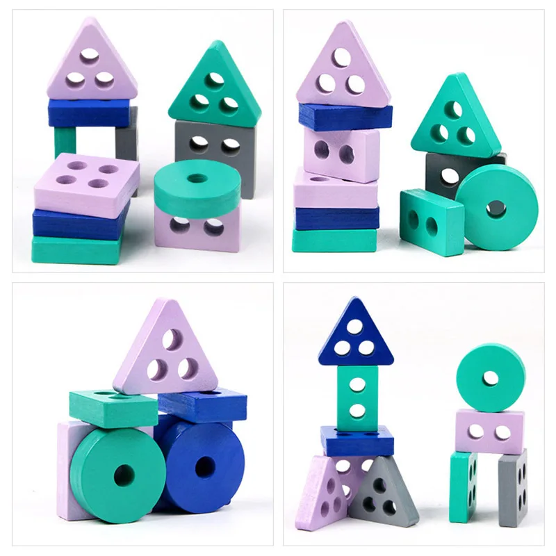 Mini blocos de construção empilhados em formas para crianças Montessori