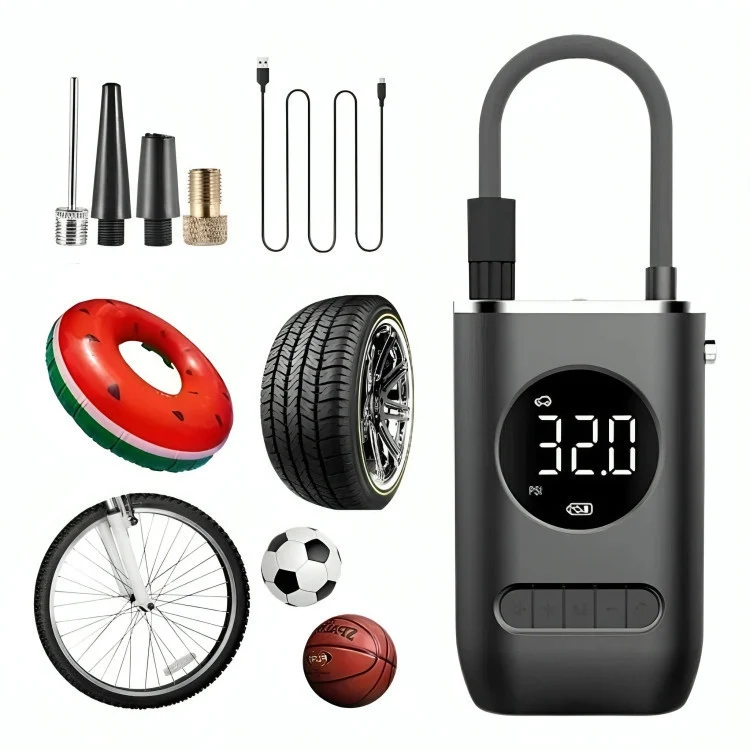 Mini Compressor Portátil Recarregável 12V - Enche Pneu de Carro, Bicicleta e Bola