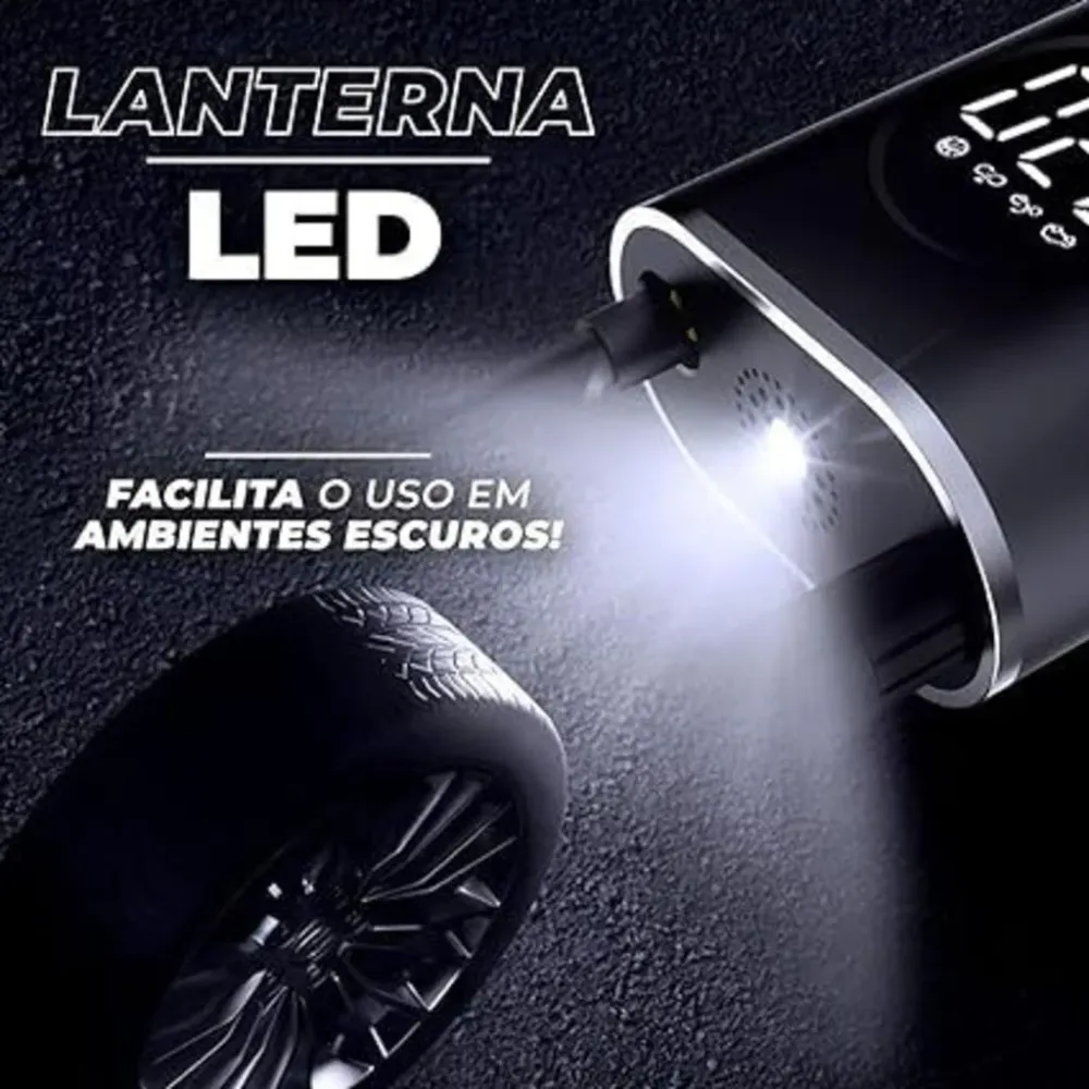 Mini Compressor Portátil Recarregável 12V - Enche Pneu de Carro, Bicicleta e Bola
