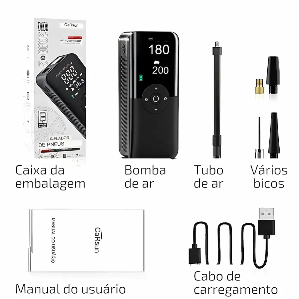 Compressor de Ar Portátil Carros Motos Bicicletas Infláveis