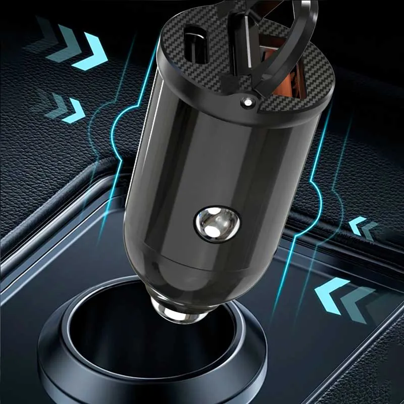Carregador Para Carro De Carga Rápida e Invisível - Entradas Usb + Usb-c de 30w
