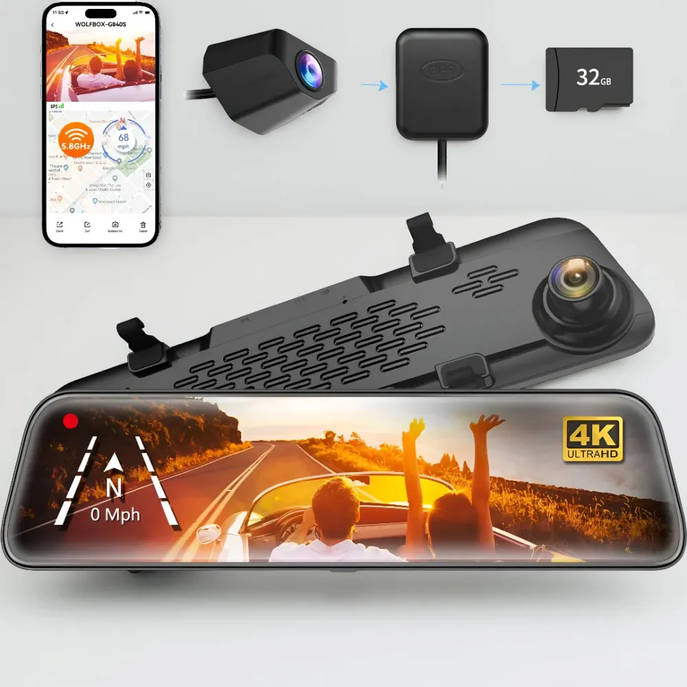 Câmara de Espelho Retrovisor com Gravação 4K para Automóvel