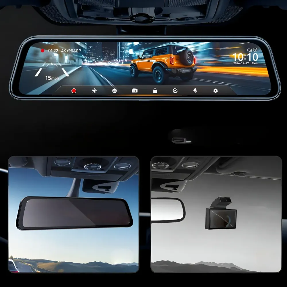 Câmara de Espelho Retrovisor com Gravação 4K para Automóvel
