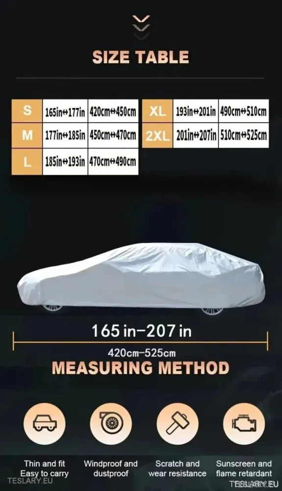 Tampa/protetor de carro universal de 4,9m internos/externos adequado para Tesla Modelo 3/Y