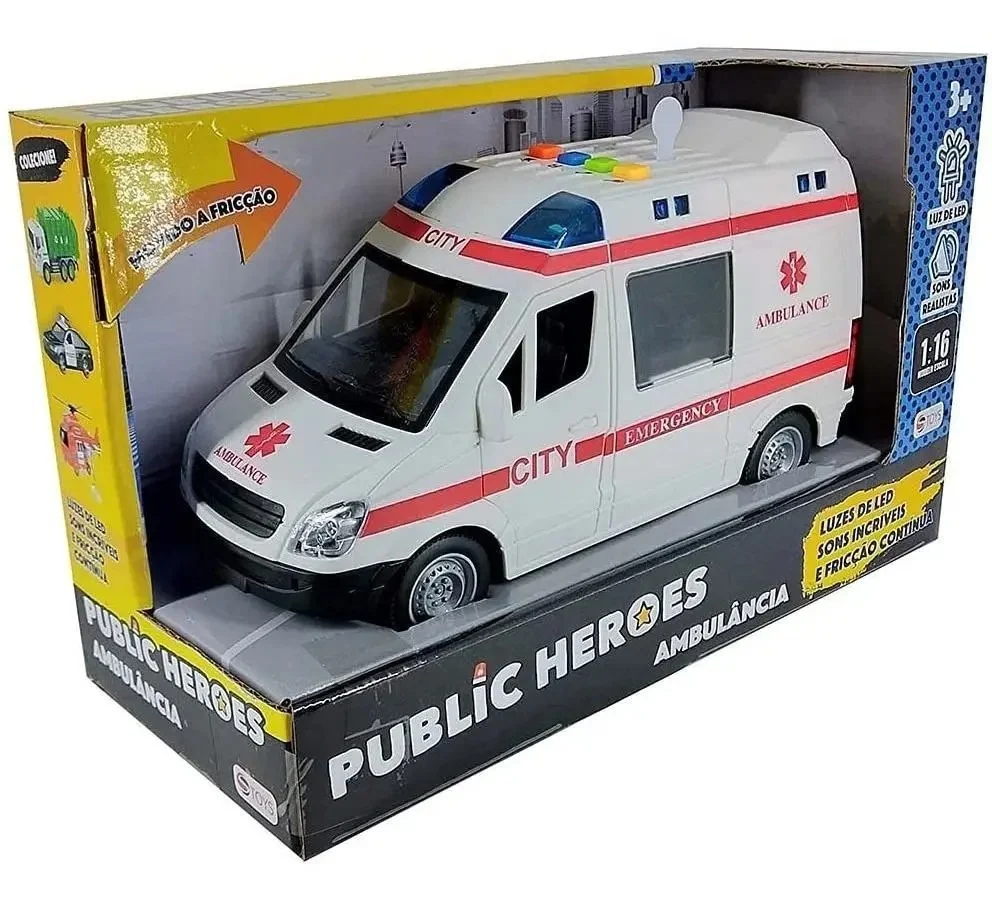 MINI VEÍCULO AMBULÂNCIA RESGATE - COM LUZ E SOM - SHINY TOYS