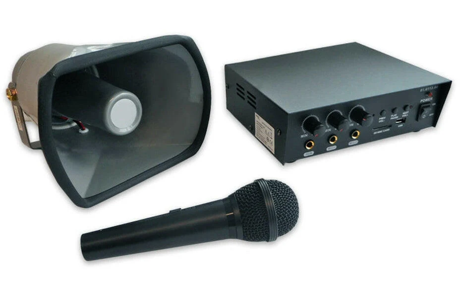Pack Amplificador PA 30W RMS 12/220V + Corneta 25W RMS + Microfone