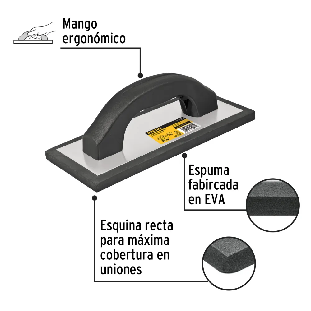 Flota de Espuma 9"1/2 x 4" Mango Plastico Acabado Liso Pretul