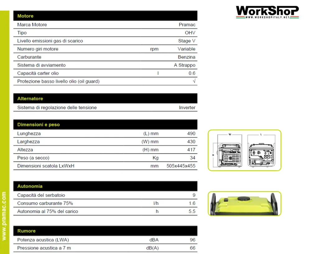 Generatore di corrente Pramac INVERTER Silenziato P3500I/O
