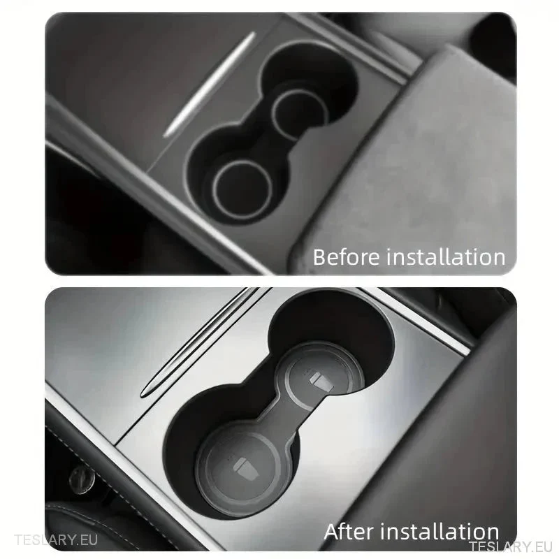 Tesla 3/Y Black Leather Center Console Cup
