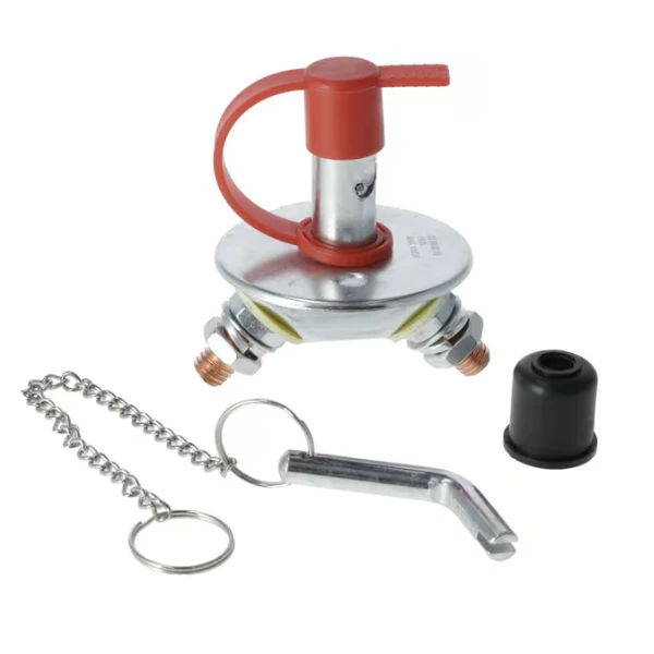 Interruptor de bateria redondo, prateado, mini tipo M10, 12-48 V, 150 /1000 (5 seg.), IP63