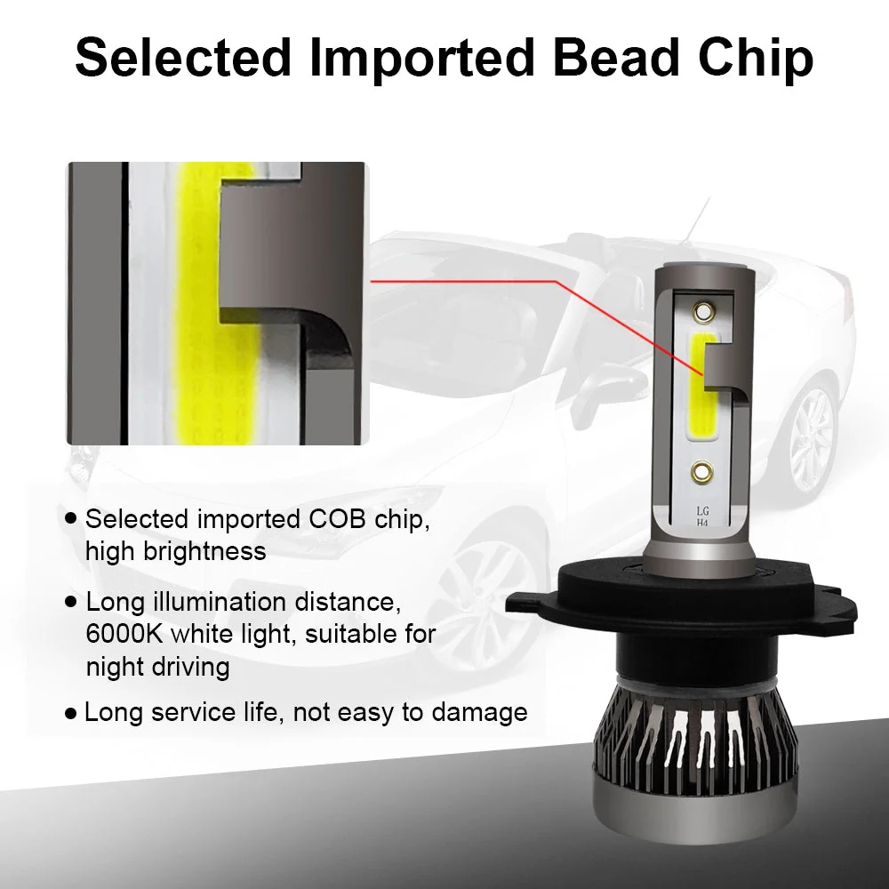 2PCS H4/HB2/9003 FARÇO DE LED 36W 8000LM BULBOS COB KIT HIGH/LO