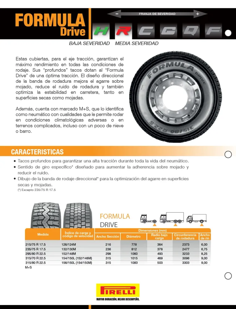 Llanta 12R22.5TL 152/148L M+S F.OOST DRG Pirelli