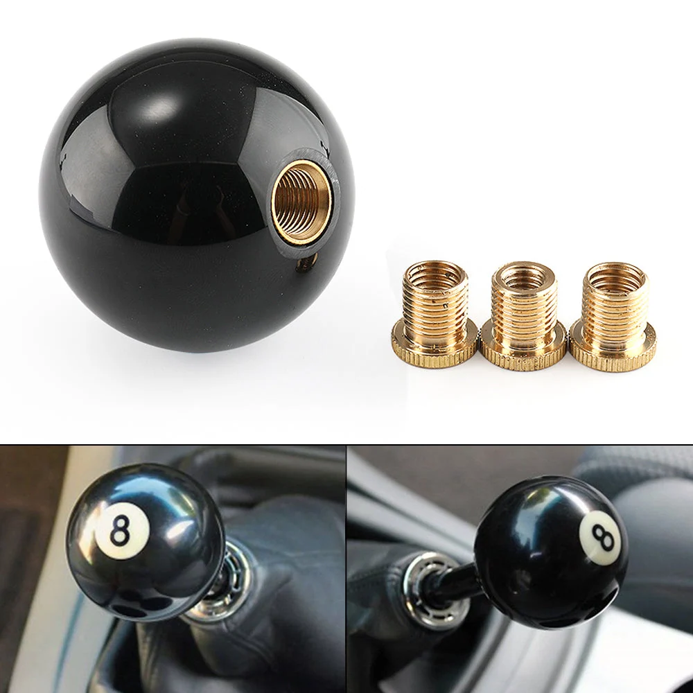Universal No.8 Billiard Ball Gear Shifter Black Round Shift Knob com 3 adaptadores genéricos