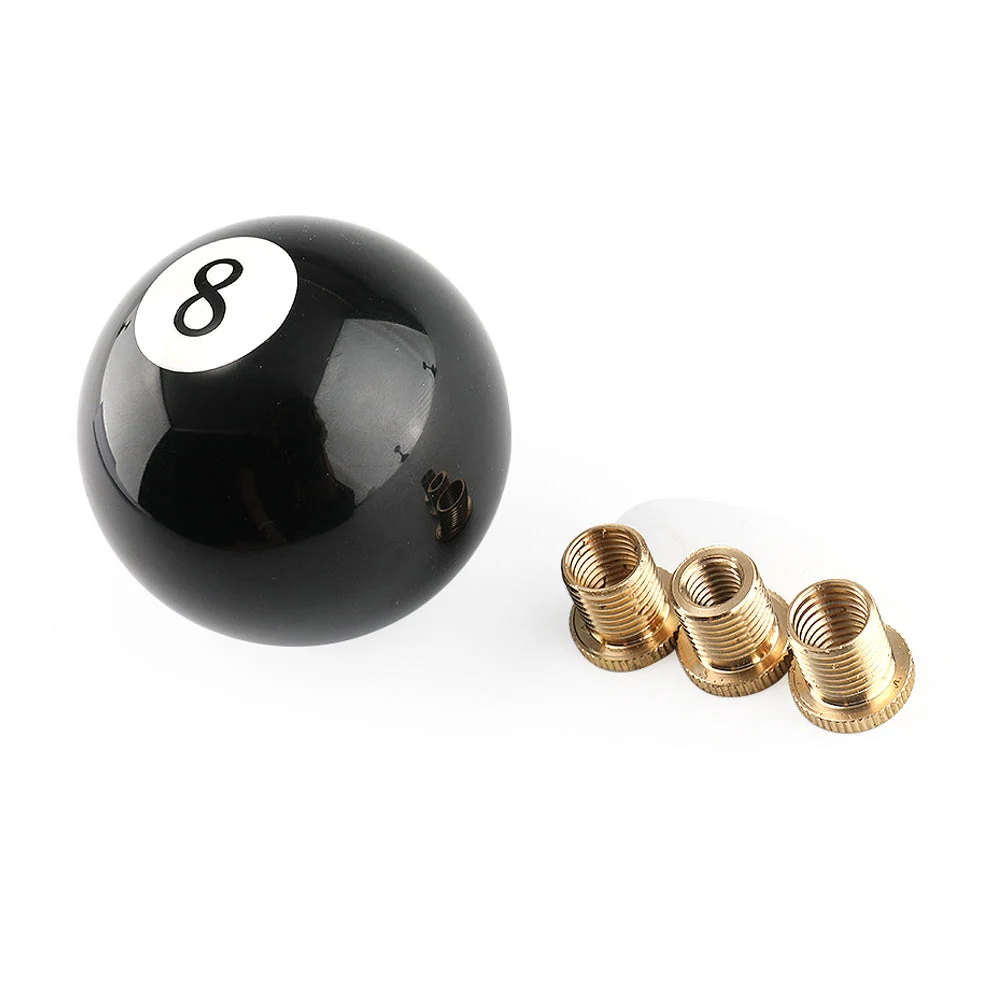 Universal No.8 Billiard Ball Gear Shifter Black Round Shift Knob com 3 adaptadores genéricos