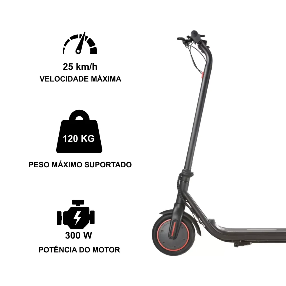 Patinete Elétrico Dobrável com Bateria de Lítio e Luz LED + Brinde