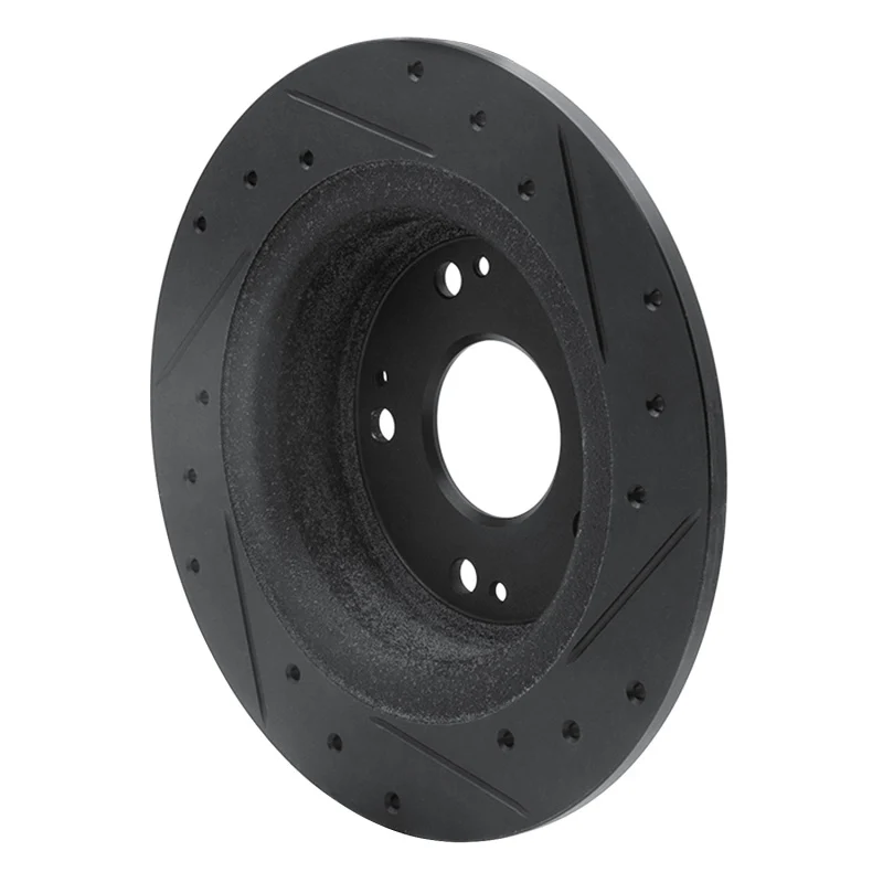 R1 05-17 Honda Accord Rear Left Drilled & Slotted Black Brake Rotor