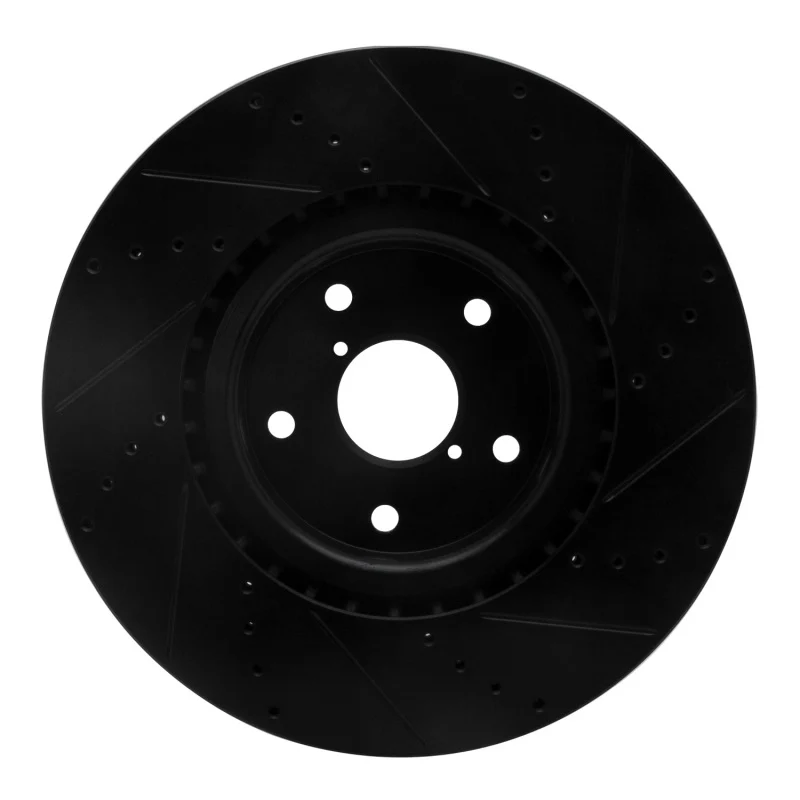 R1 05-17 Subaru WRX STI Front Left Drilled & Slotted Black Brake Rotor