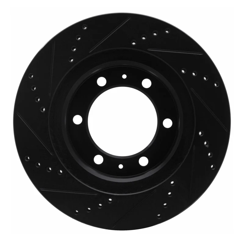 R1 05-23 Toyota Tacoma Front Right Drilled & Slotted Black Brake Rotor