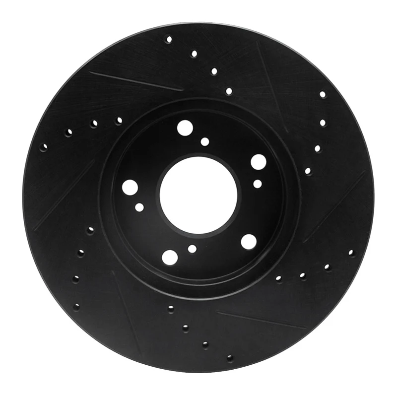 R1 06-15 Honda Civic Front Left Drilled & Slotted Black Brake Rotor