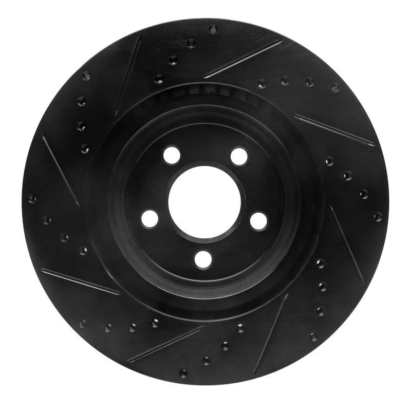 R1 09-23 Dodge Challenger Front Right Drilled & Slotted Black Brake Rotor