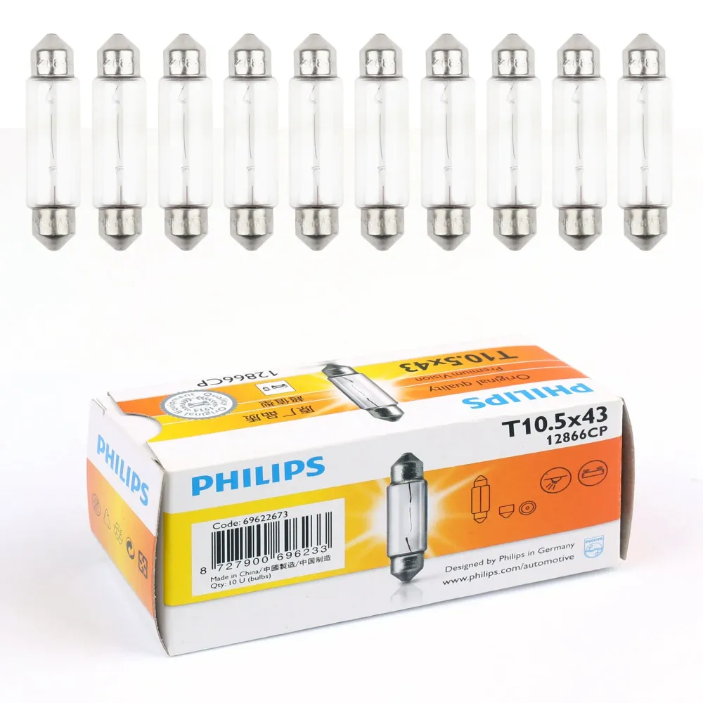 10pcs Philips 12866 12V10W C10W FEST T10.5 43 SV8.5 Lâmpada de sinalização premium genérica