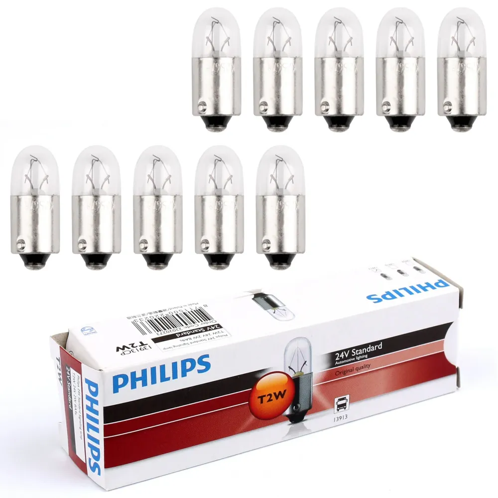 10pcs Philips 13913 24V2W T2W BA9S 3200K lâmpadas de lâmpadas de sinalização padrão