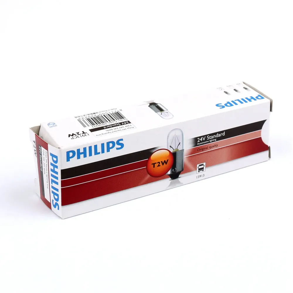 10pcs Philips 13913 24V2W T2W BA9S 3200K lâmpadas de lâmpadas de sinalização padrão