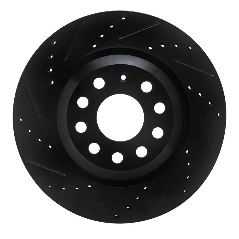 R1 15-25 Volkswagen GTI Rear Left Drilled & Slotted Black Brake Rotor