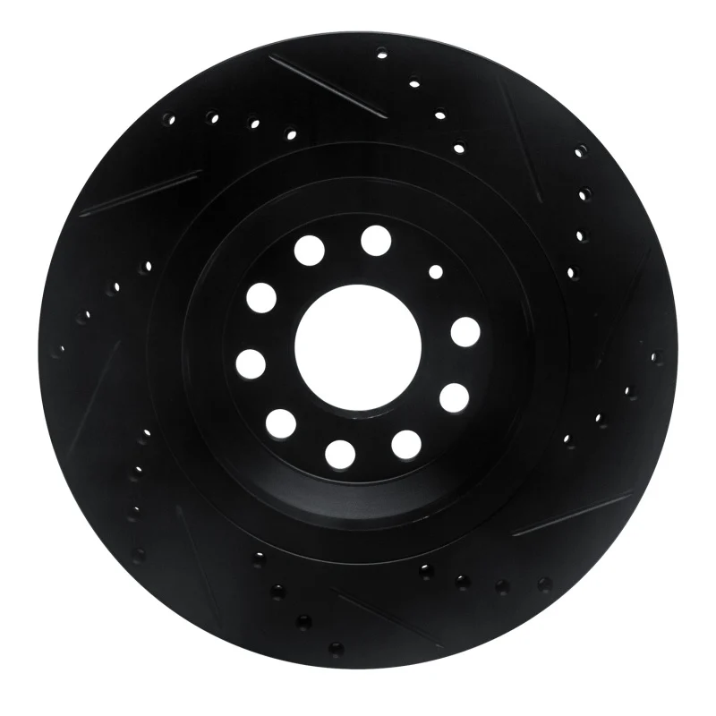 R1 15-25 Volkswagen GTI Rear Left Drilled & Slotted Black Brake Rotor
