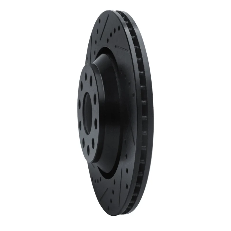 R1 15-25 Volkswagen GTI Rear Left Drilled & Slotted Black Brake Rotor