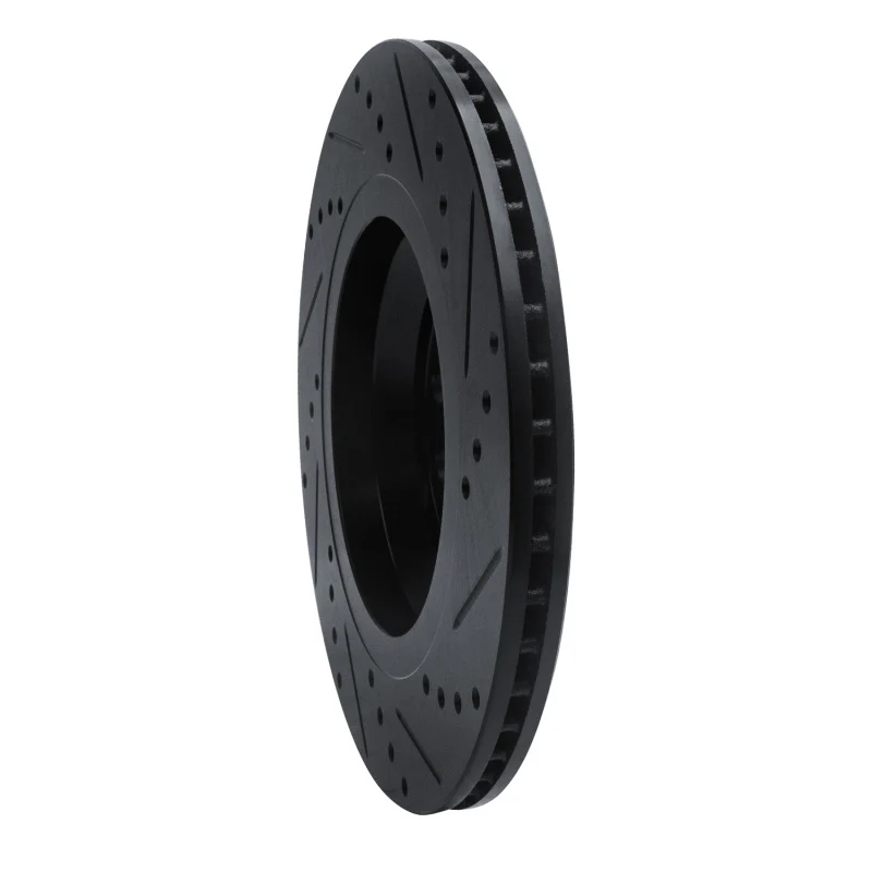 R1 15-25 Volkswagen GTI Rear Left Drilled & Slotted Black Brake Rotor