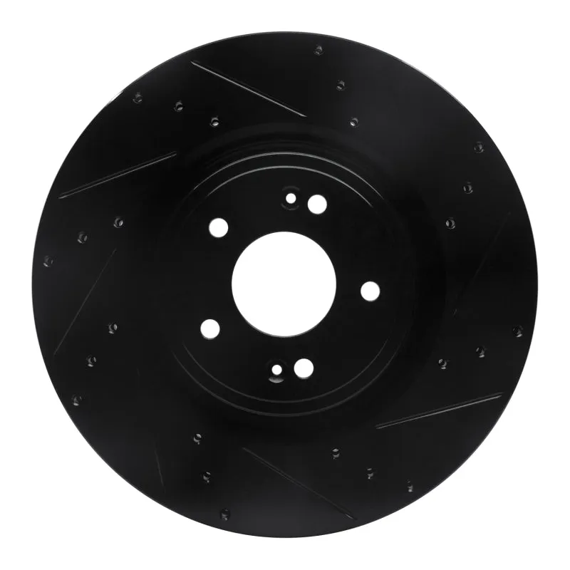 R1 18-22 Genesis G70 Front Right Drilled & Slotted Black Brake Rotor