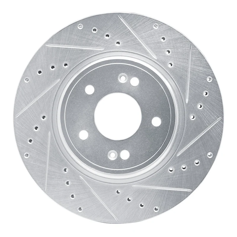 R1 18-23 Genesis G70 Front Right Drilled & Slotted Silver Brake Rotor