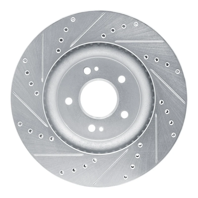 R1 18-23 Genesis G70 Front Right Drilled & Slotted Silver Brake Rotor