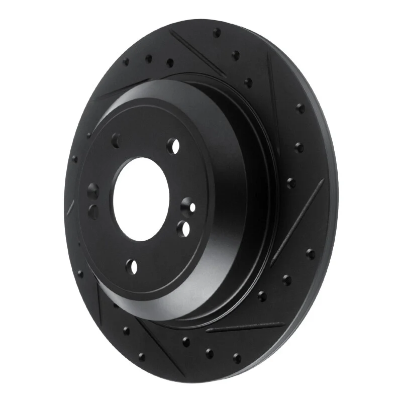 R1 18-23 Genesis G70 Rear Right Drilled & Slotted Black Brake Rotor