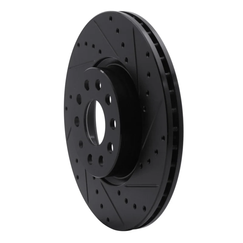 R1 2005-2025 Audi A3 Quattro Front Right Drilled & Slotted Black Brake Rotor