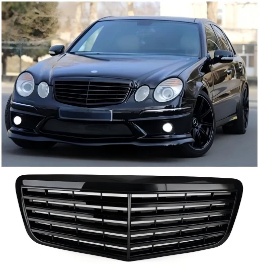 2007 2008 2009 Mercedes Benz W211 Grade do para-choque dianteiro E350 E500 E63 AMG Preto brilhante