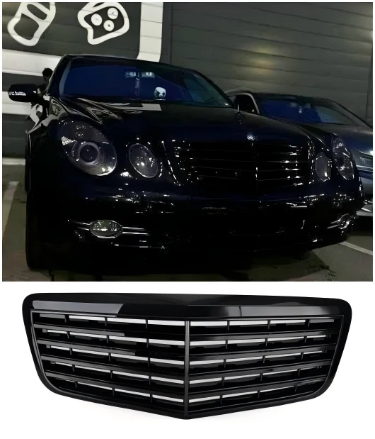 2007 2008 2009 Mercedes Benz W211 Grade do para-choque dianteiro E350 E500 E63 AMG Preto brilhante