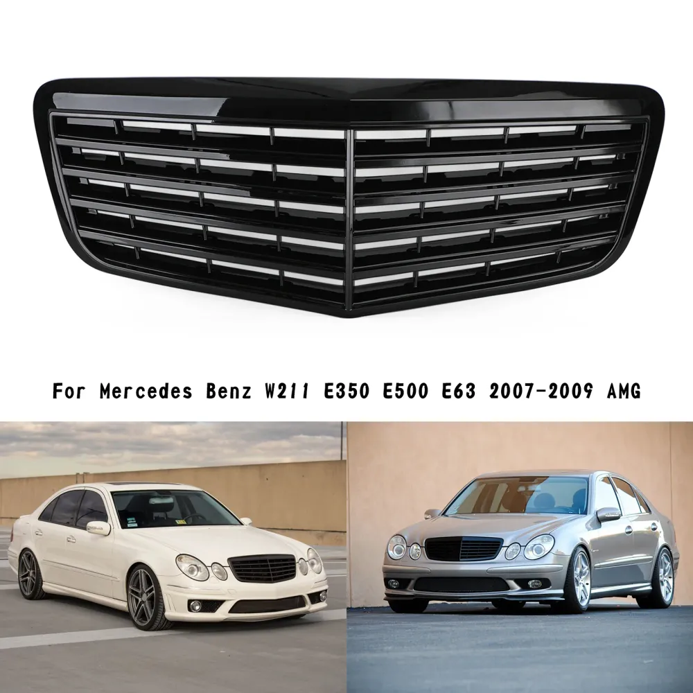 2007 2008 2009 Mercedes Benz W211 Grade do para-choque dianteiro E350 E500 E63 AMG Preto brilhante