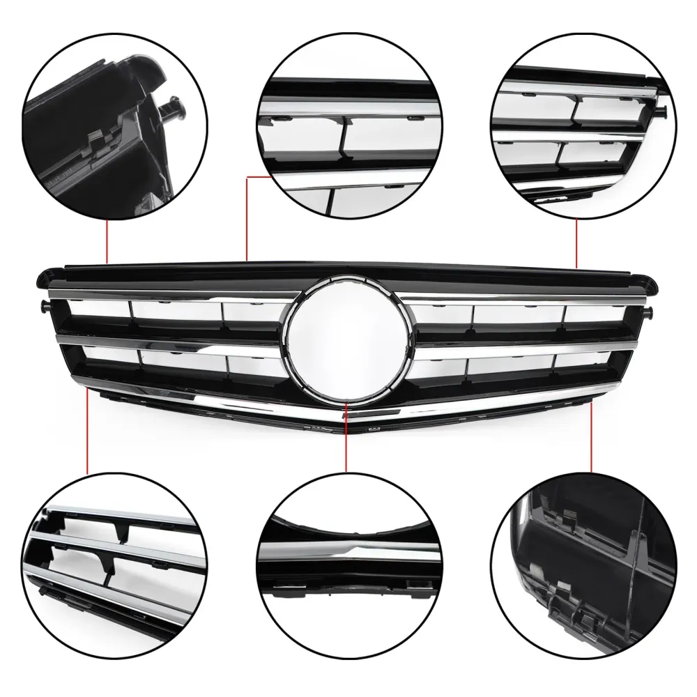 2008 2009 2010 2011 2012 2013 2014 W204 C300 C350 LED Preto Cromado Grade Dianteira Genérica