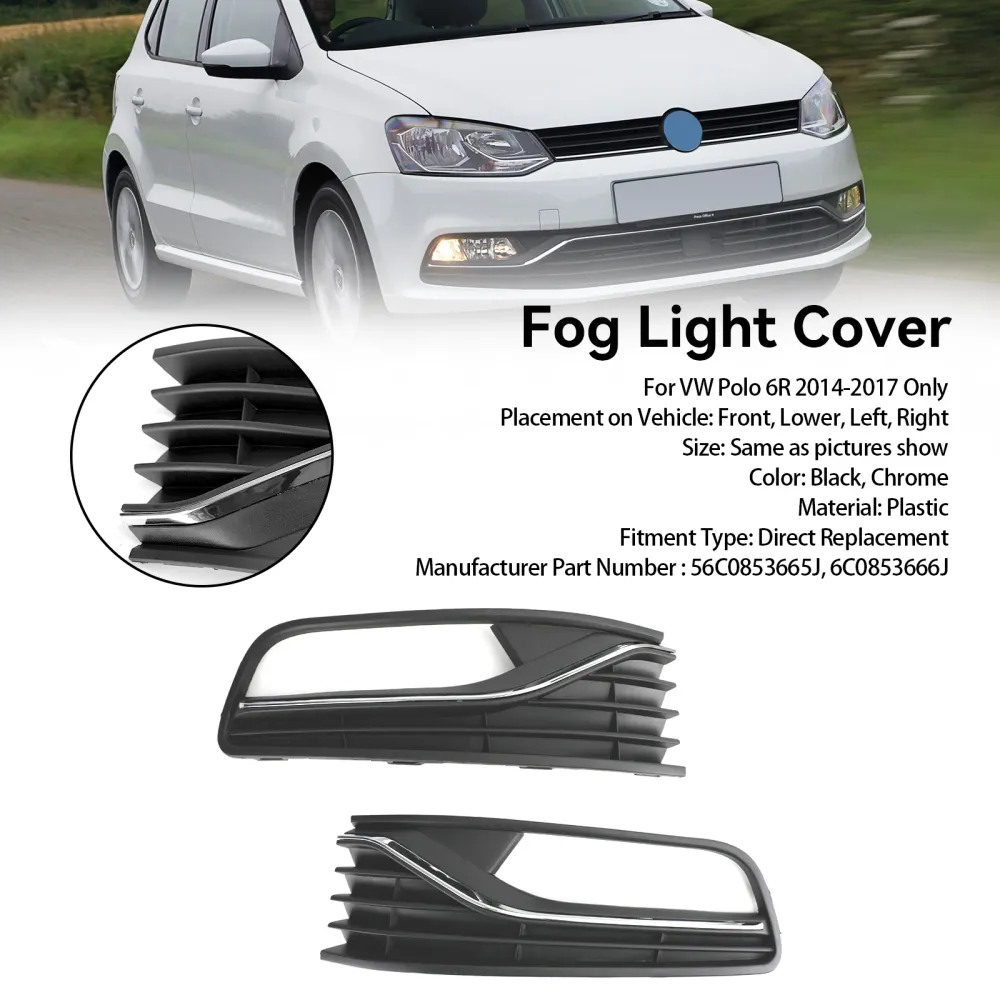 2014-2017 VW Polo 6r Par de pára-choques dianteiro de neblina da grade de capa de luz de nevoeiro